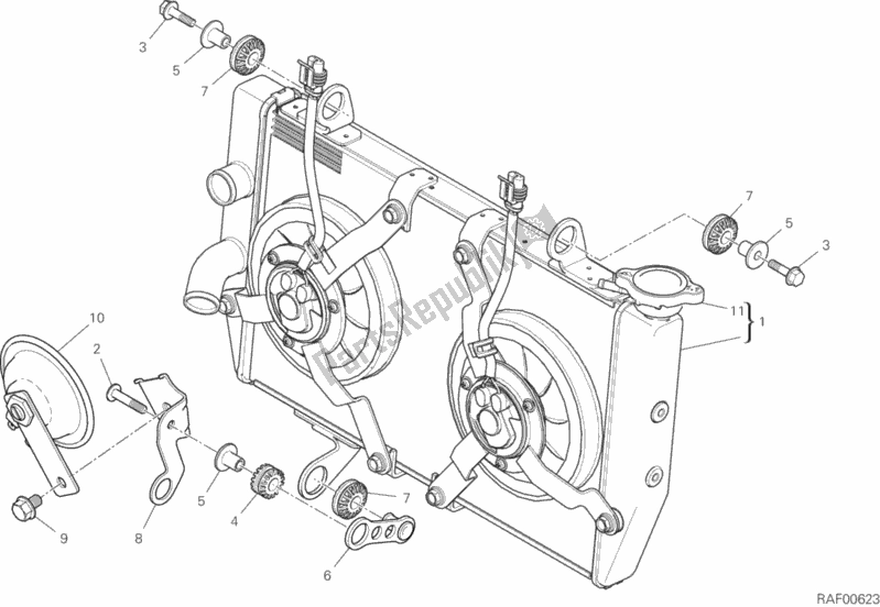 All parts for the Water Cooler of the Ducati Multistrada 1260 S ABS 2018